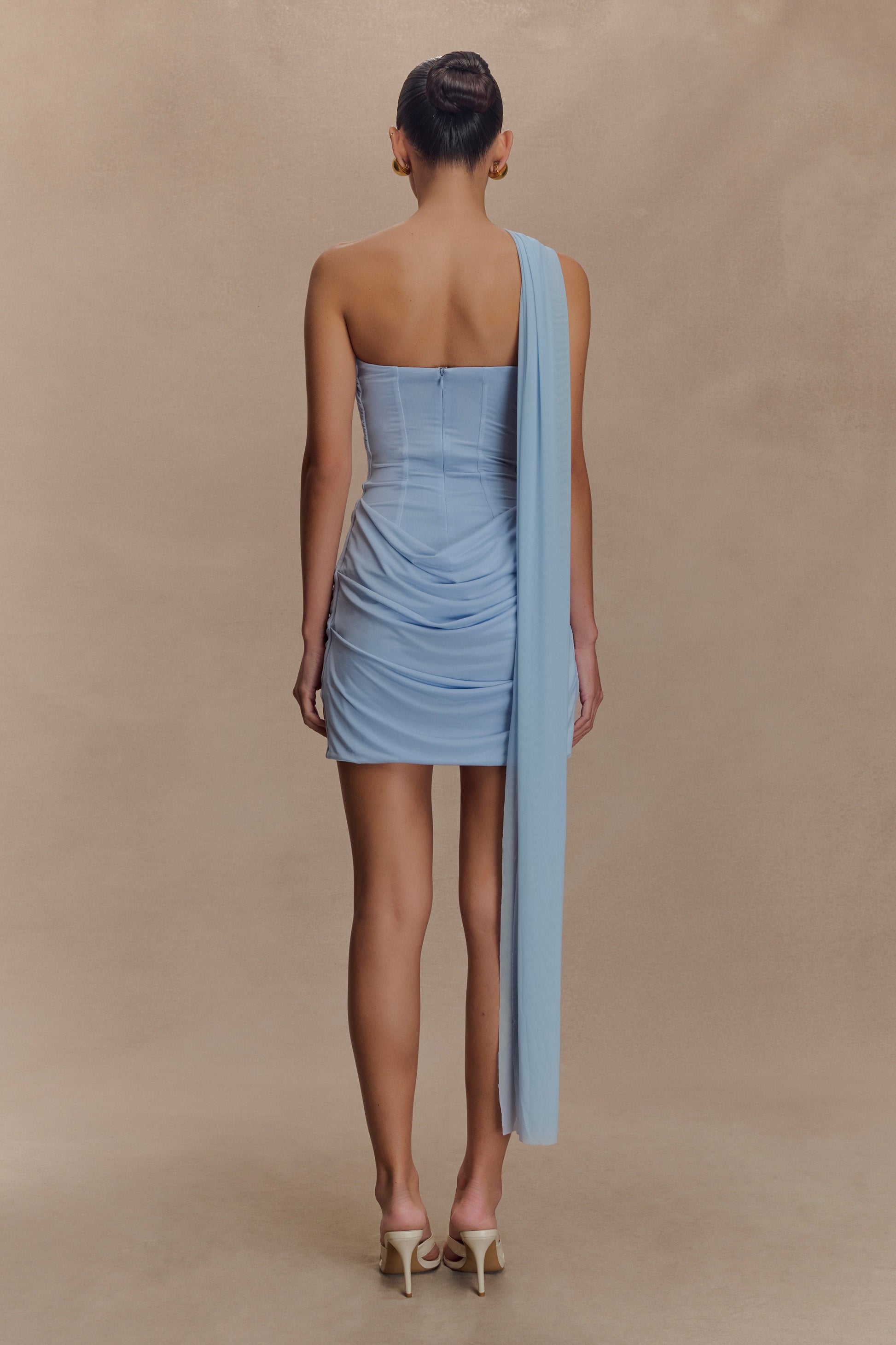 Mattea Slinky Mesh Mini Dress with Scarf Powder Blue 2