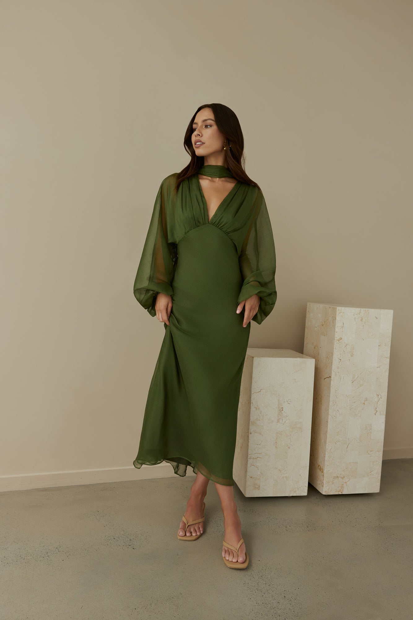 Nostalgia Long Sleeve Maxi Dress in Sage 5