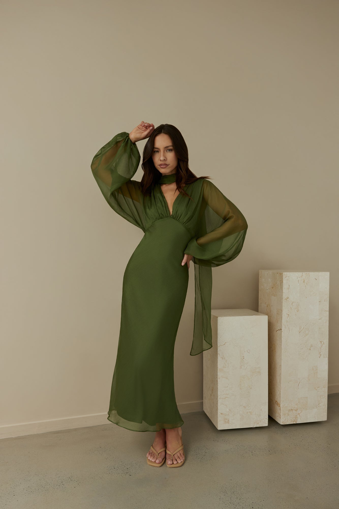 Nostalgia Long Sleeve Maxi Dress in Sage 9