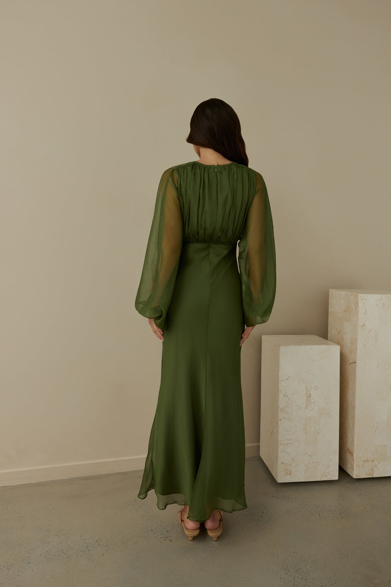 Nostalgia Long Sleeve Maxi Dress in Sage 2
