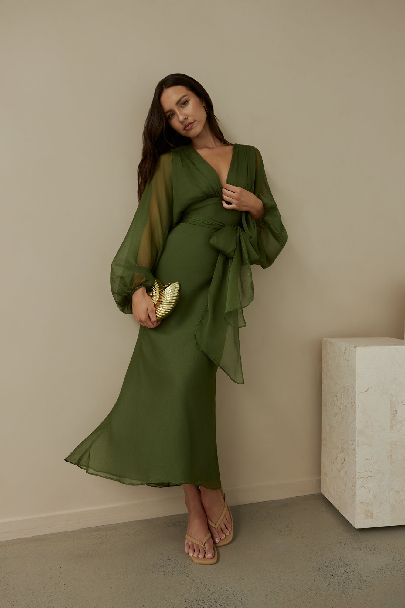 Nostalgia Long Sleeve Maxi Dress in Sage 3