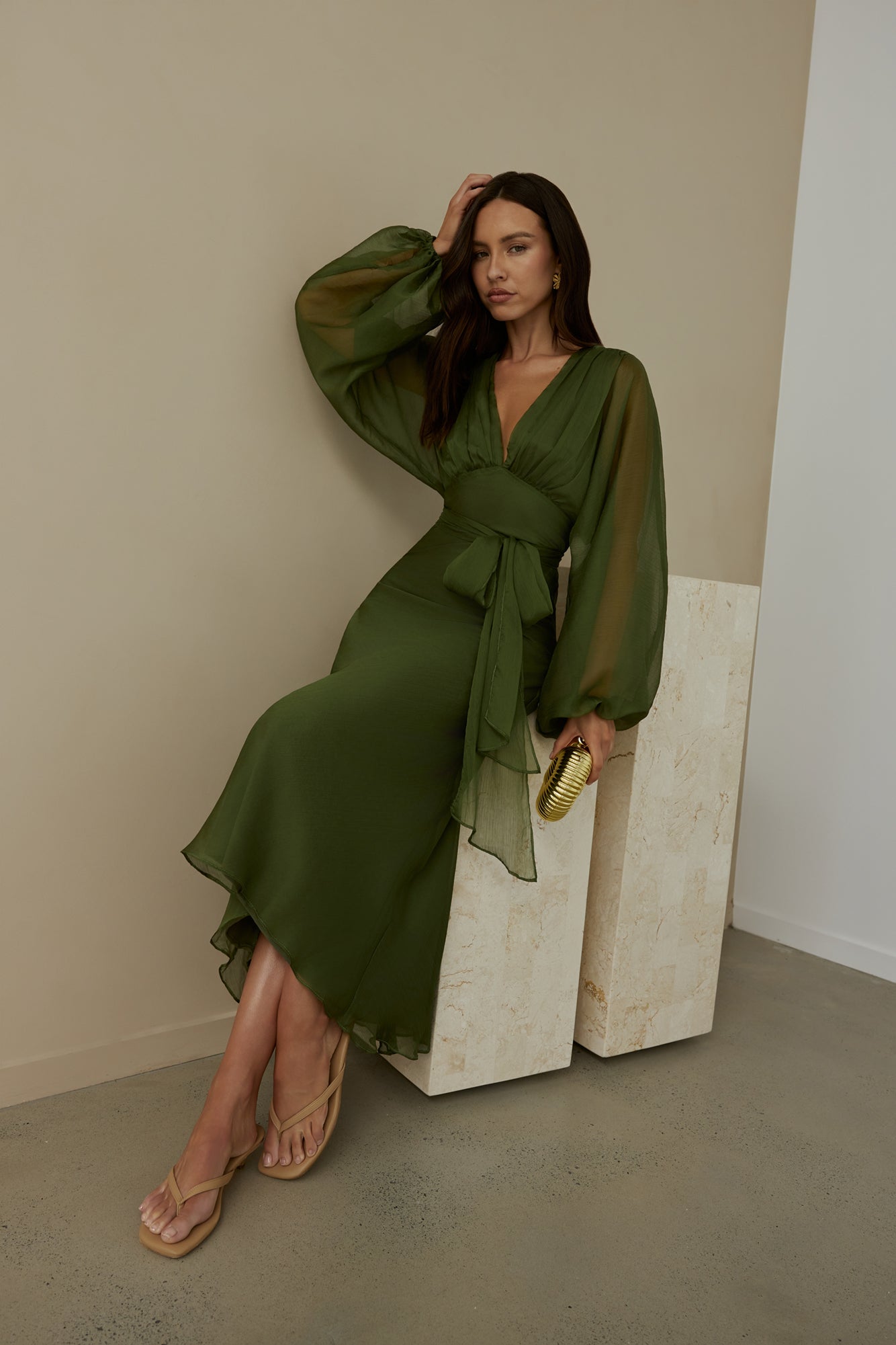 Nostalgia Long Sleeve Maxi Dress in Sage 8