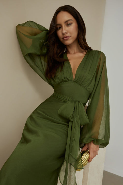Nostalgia Long Sleeve Maxi Dress in Sage 1