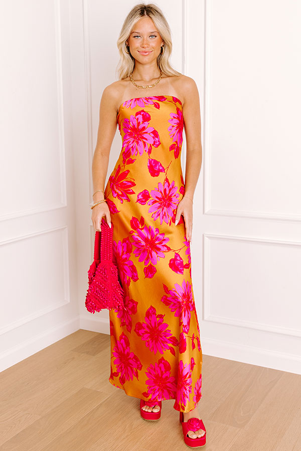 Valentina Satin Floral Maxi Dress Orange 1