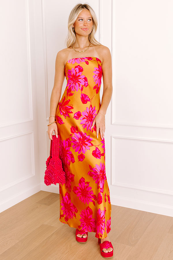 Valentina Satin Floral Maxi Dress Orange 4