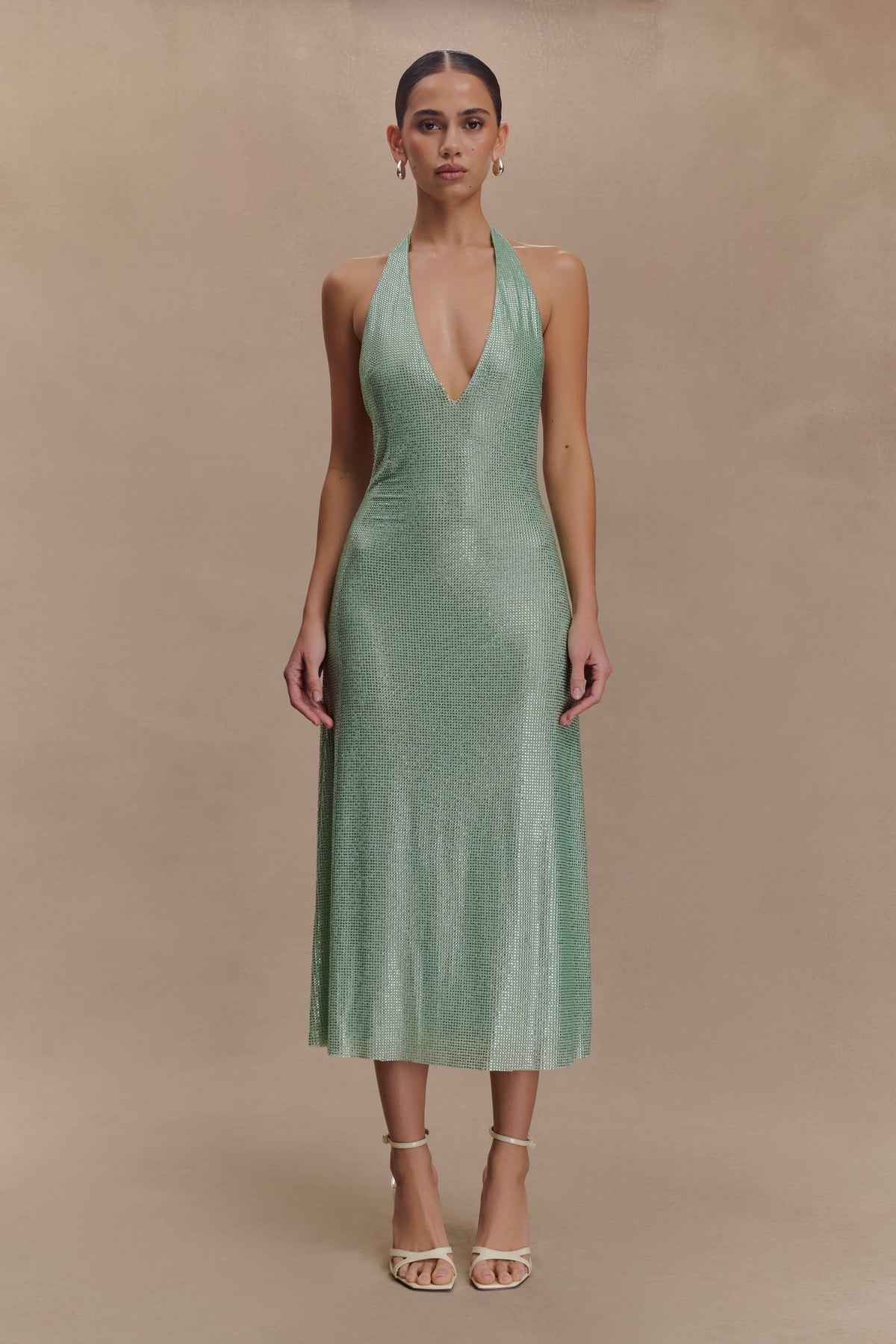 Genie Diamante Halter Midi Dress Mint 2