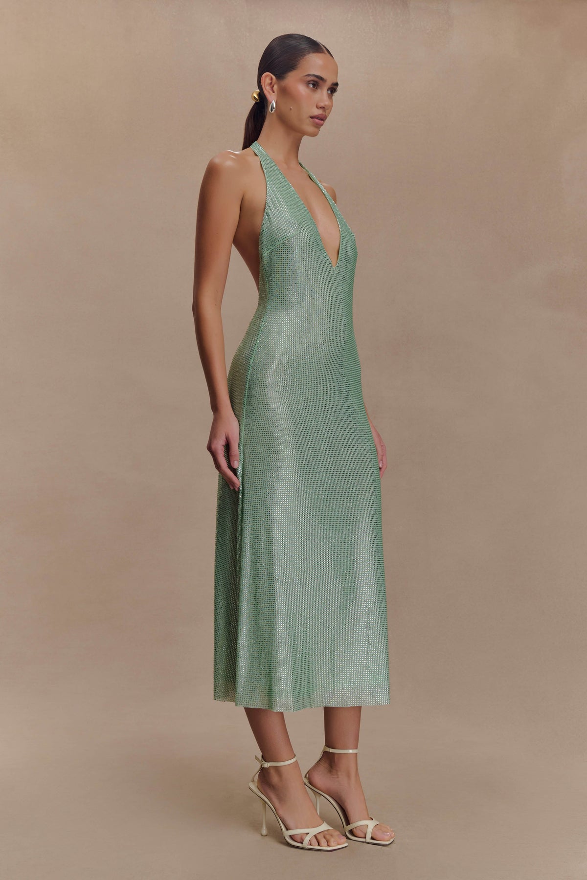 Genie Diamante Halter Midi Dress Mint 5