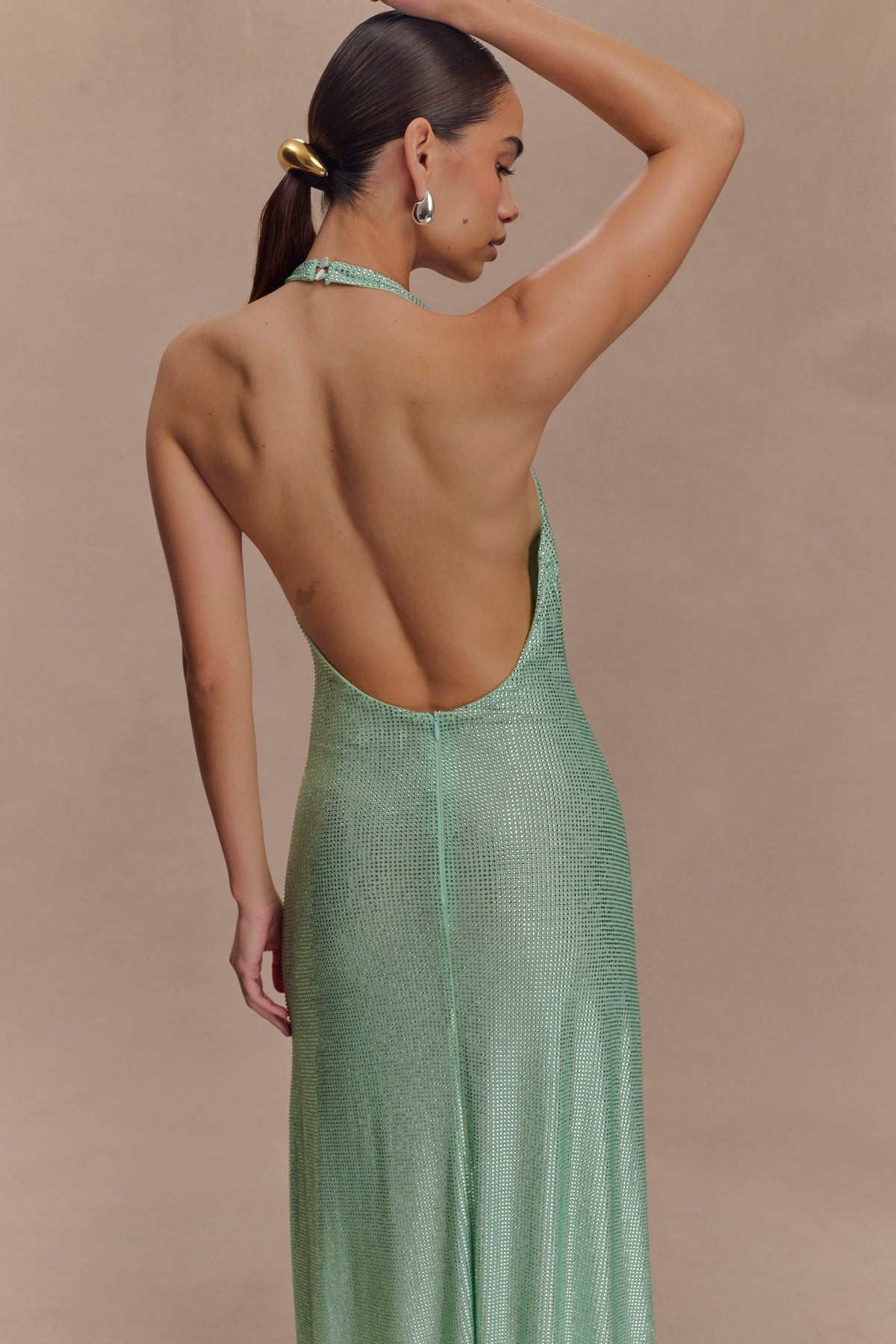 Genie Diamante Halter Midi Dress Mint 3