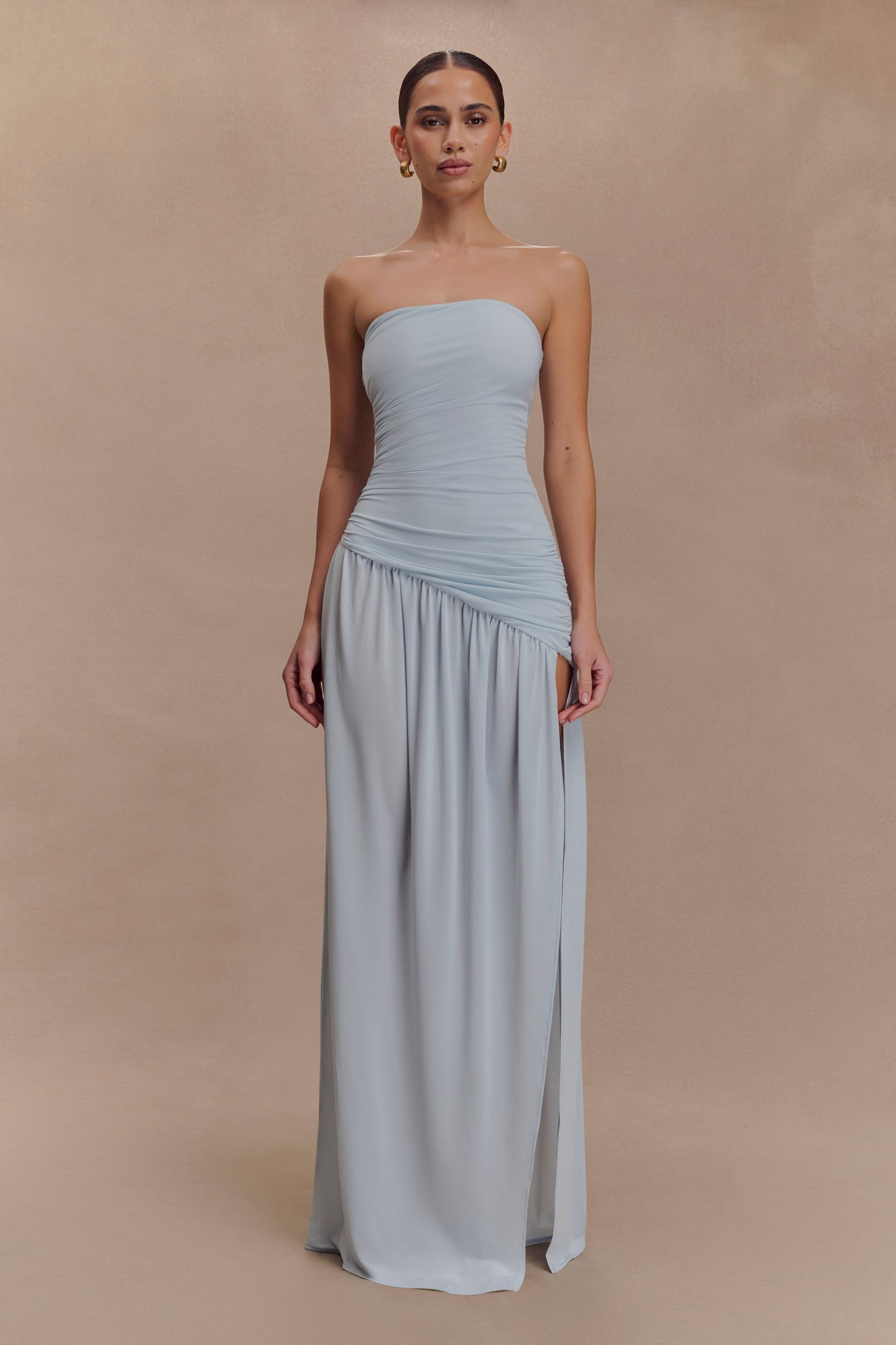 Bex Burgundy Slinky Maxi Dress Pale Blue 2