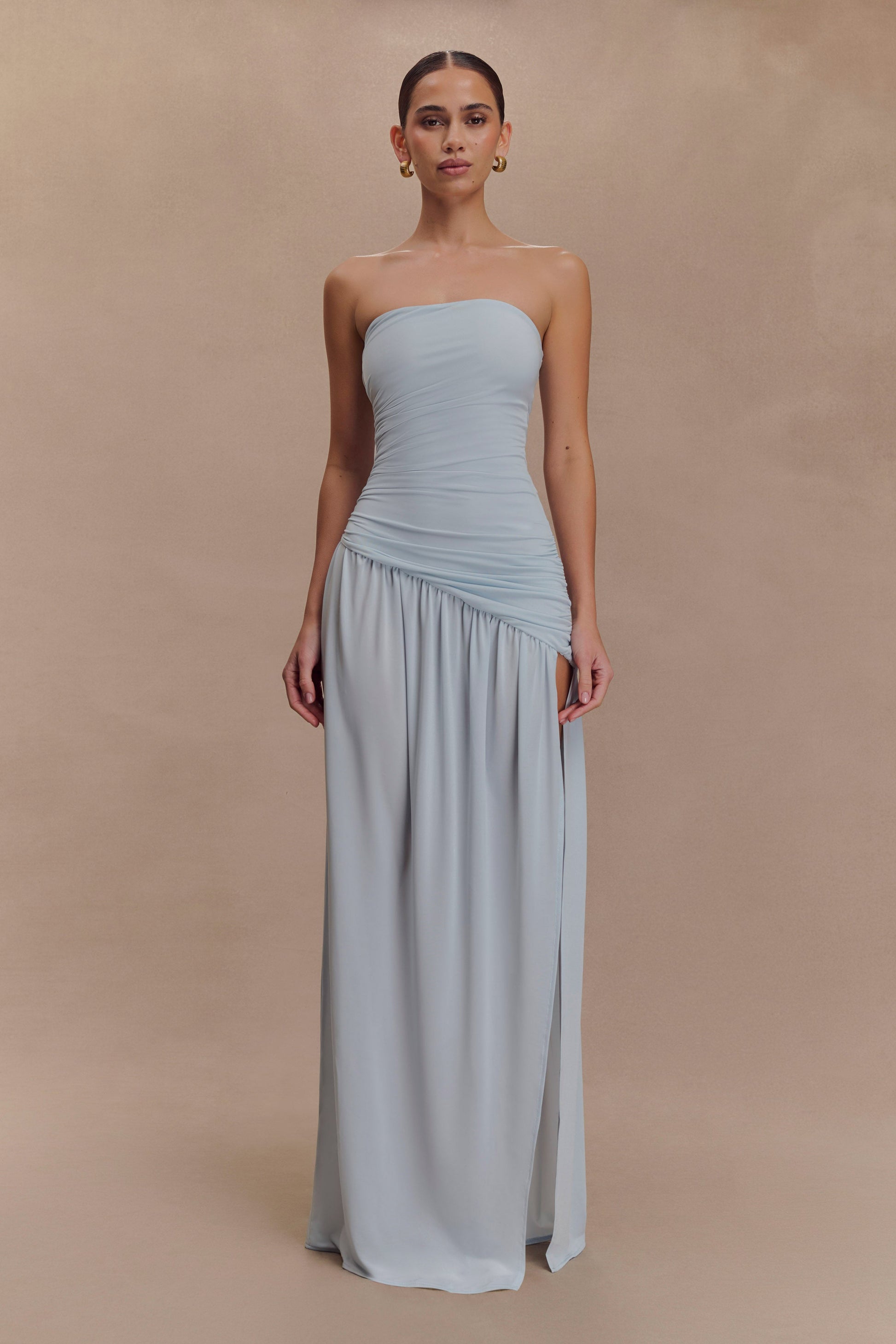 Bex Burgundy Slinky Maxi Dress Pale Blue 2