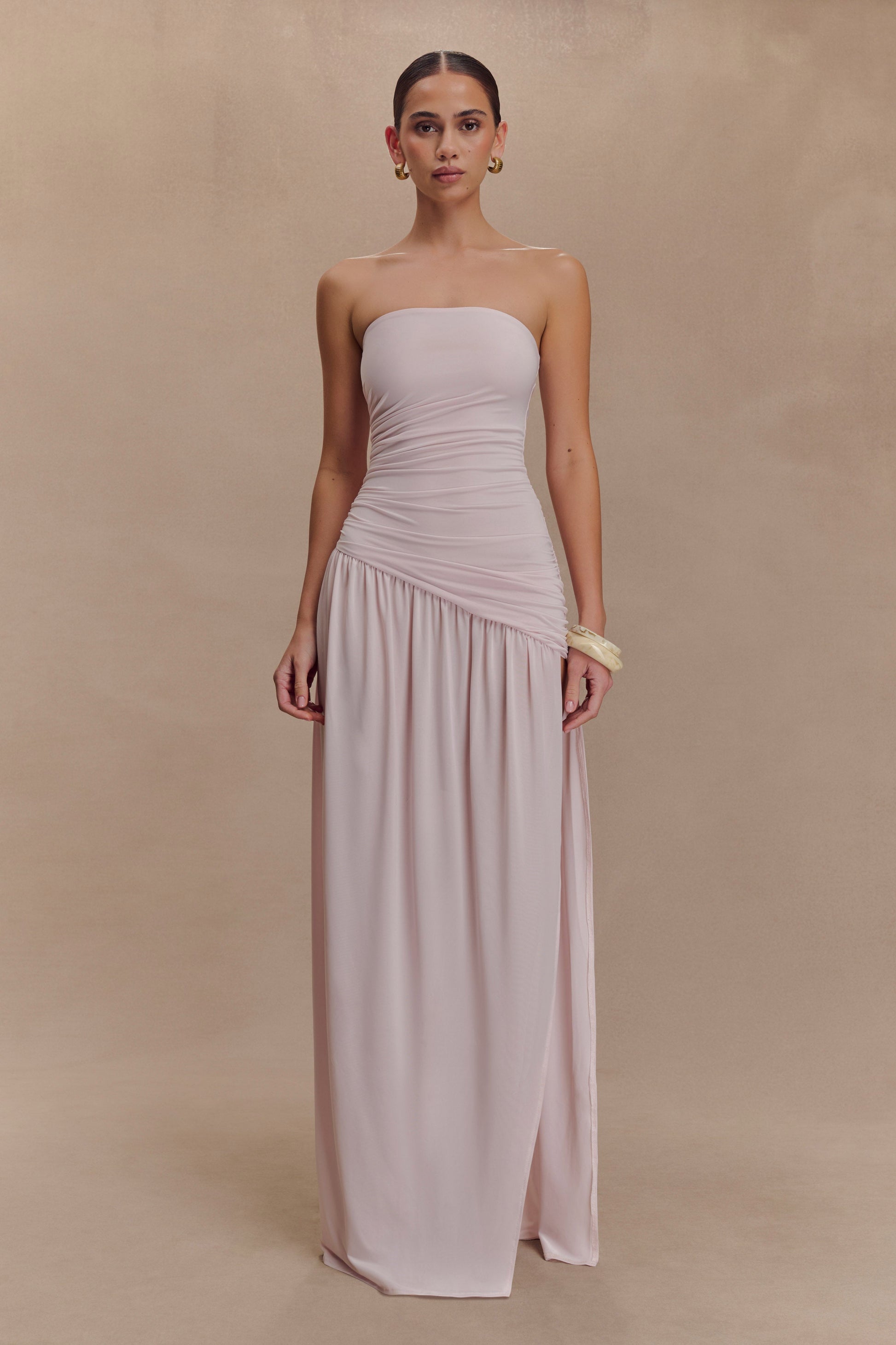 Bex Burgundy Slinky Maxi Dress Pale Pink 1