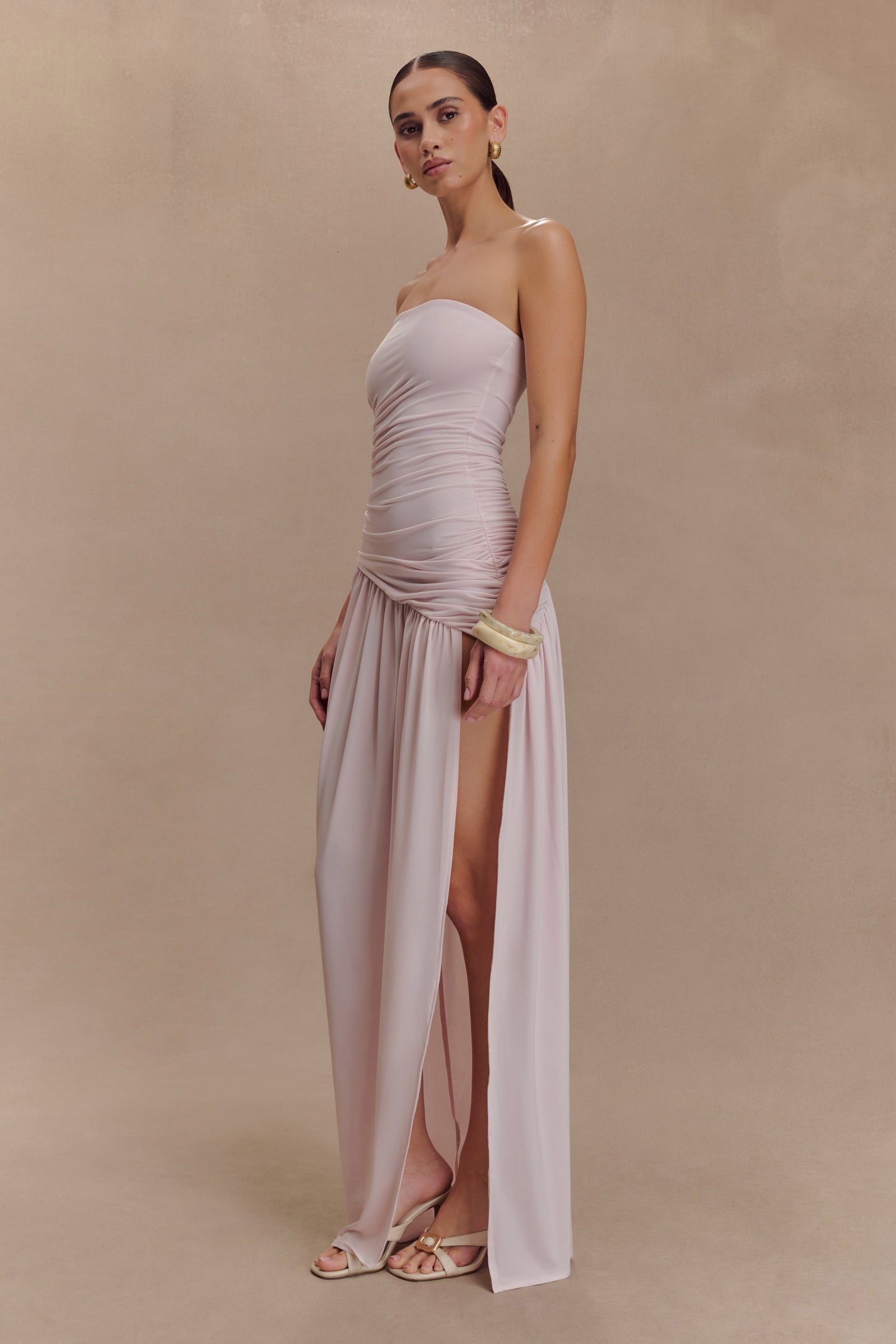 Bex Burgundy Slinky Maxi Dress Pale Pink 4