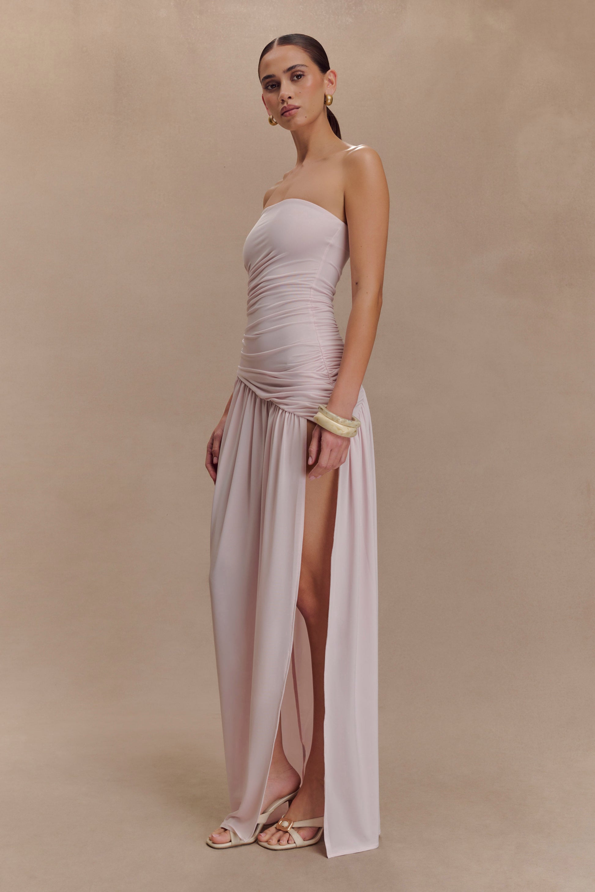 Bex Burgundy Slinky Maxi Dress Pale Pink 4