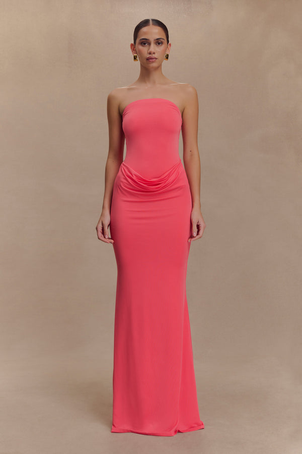 Madison Slinky Strapless Maxi Dress in Chocolate