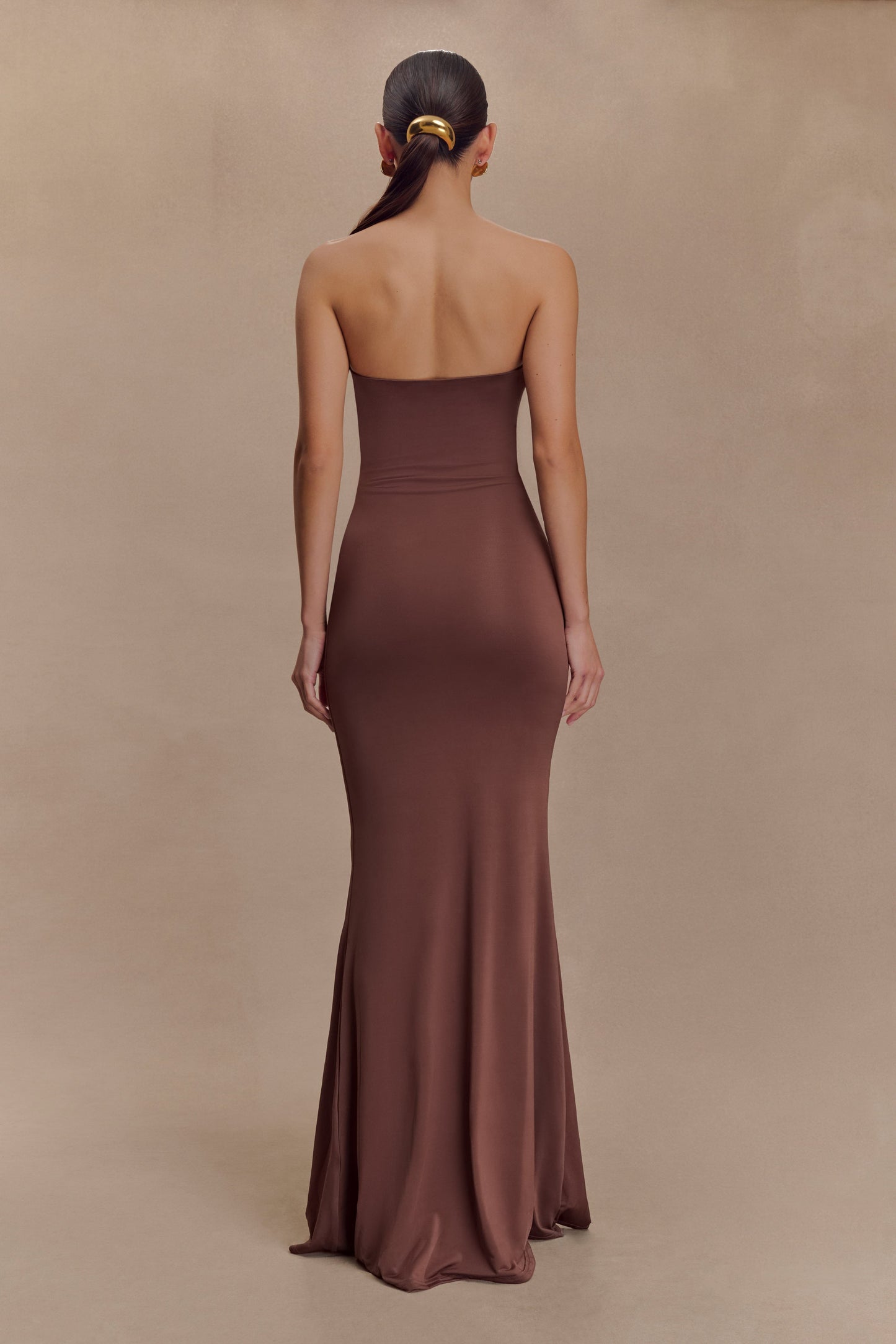 Madison Slinky Strapless Maxi Dress in Chocolate Chocolate 2