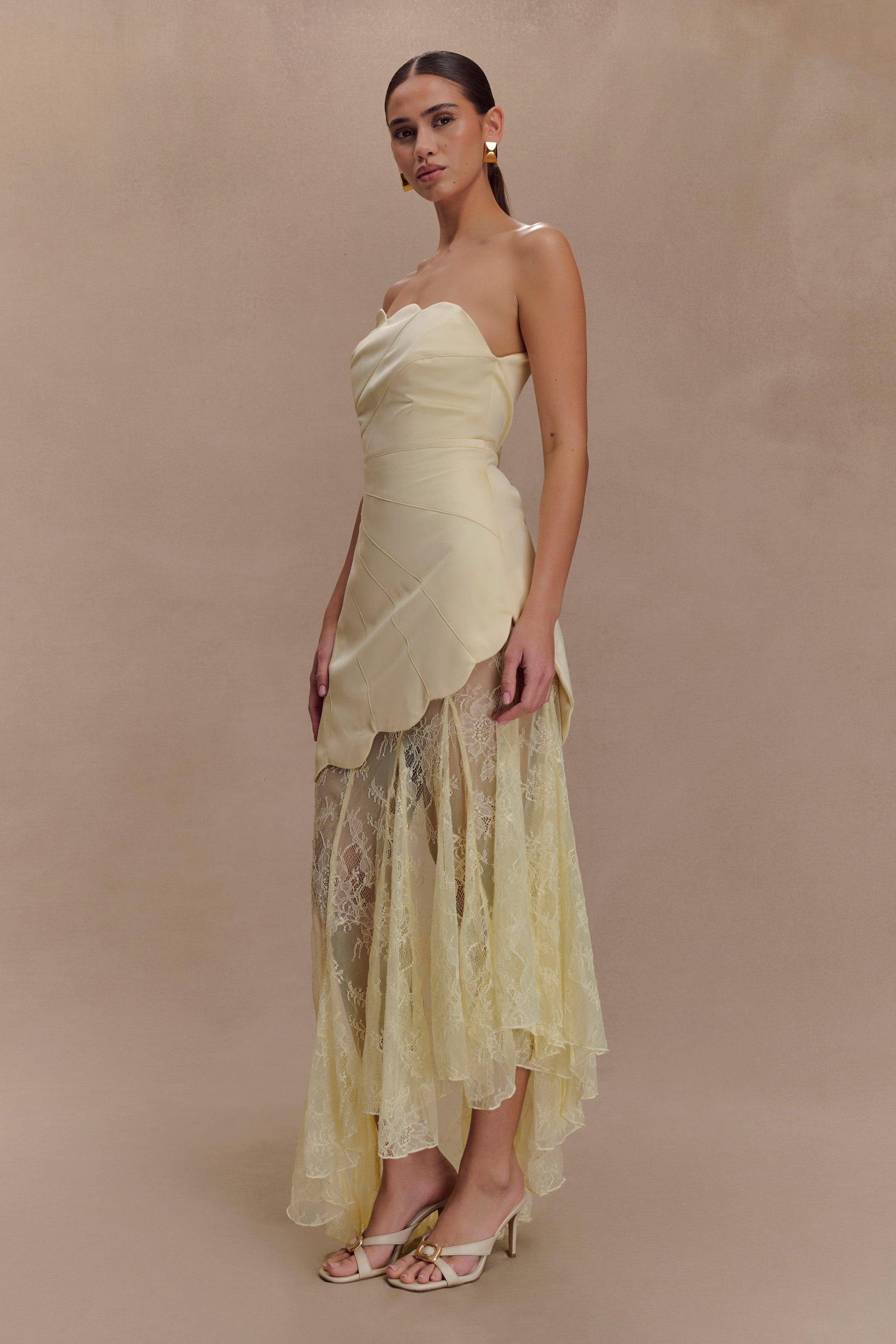 Aleena Satin & Lace Maxi Dress in Lemon Lemon 5