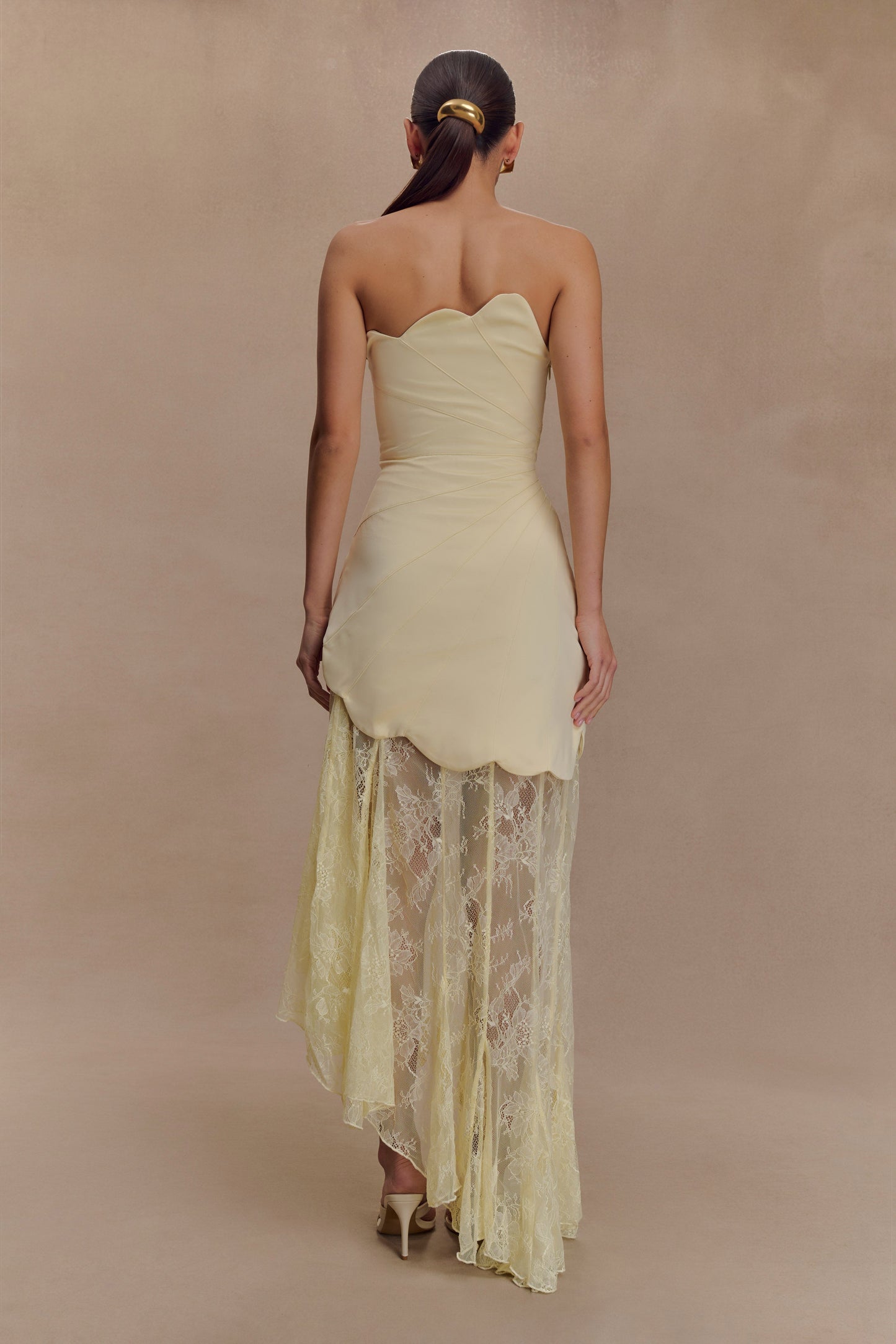 Aleena Satin & Lace Maxi Dress in Lemon Lemon 2