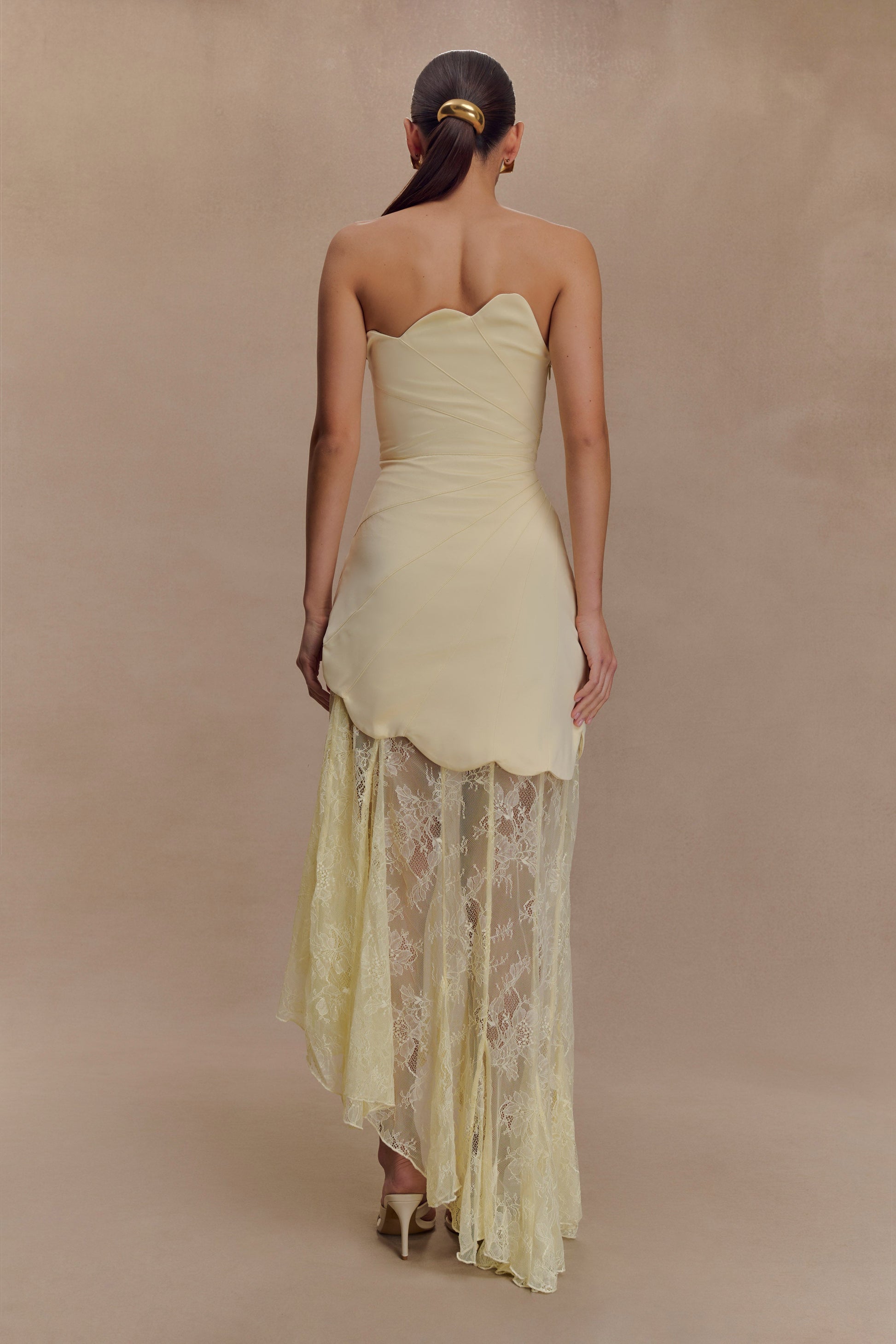 Aleena Satin & Lace Maxi Dress in Lemon Lemon 2