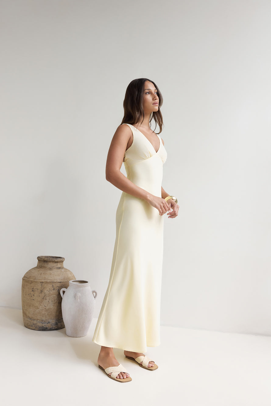 Ophelia Paradise Maxi Dress in Soft Yellow Daydreams Satin Maxi Dress Yellow 7