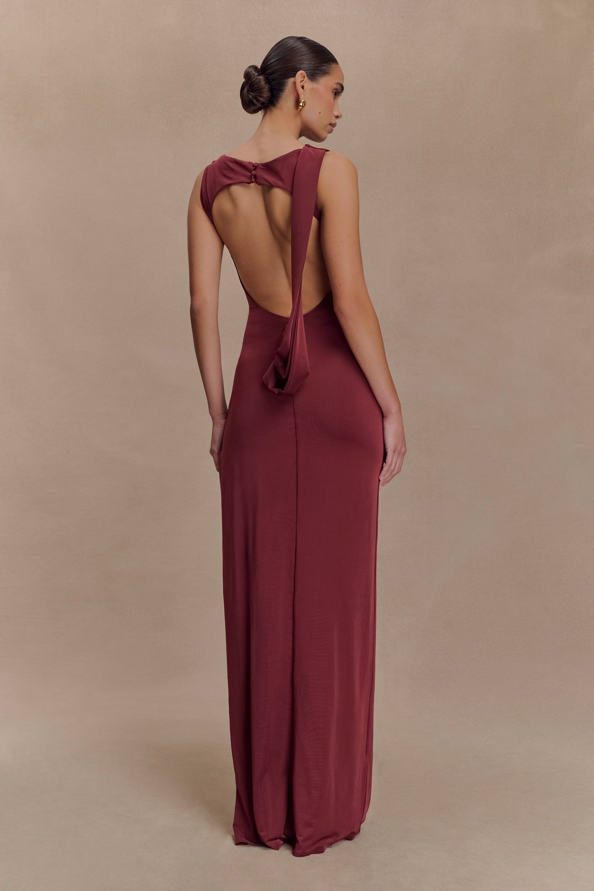 Henley Slinky Drape Maxi Dress Wine 2