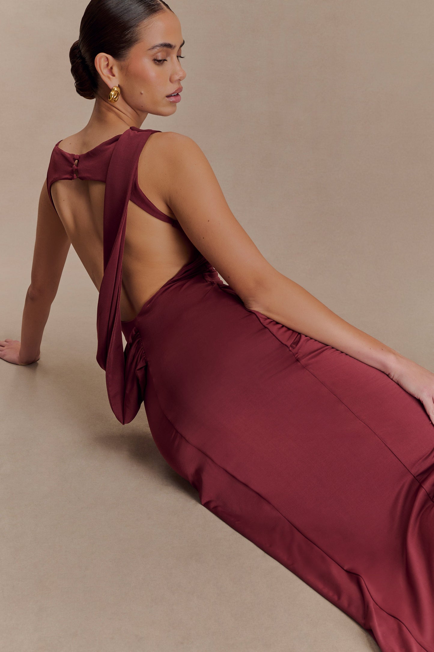 Henley Slinky Drape Maxi Dress Wine 3