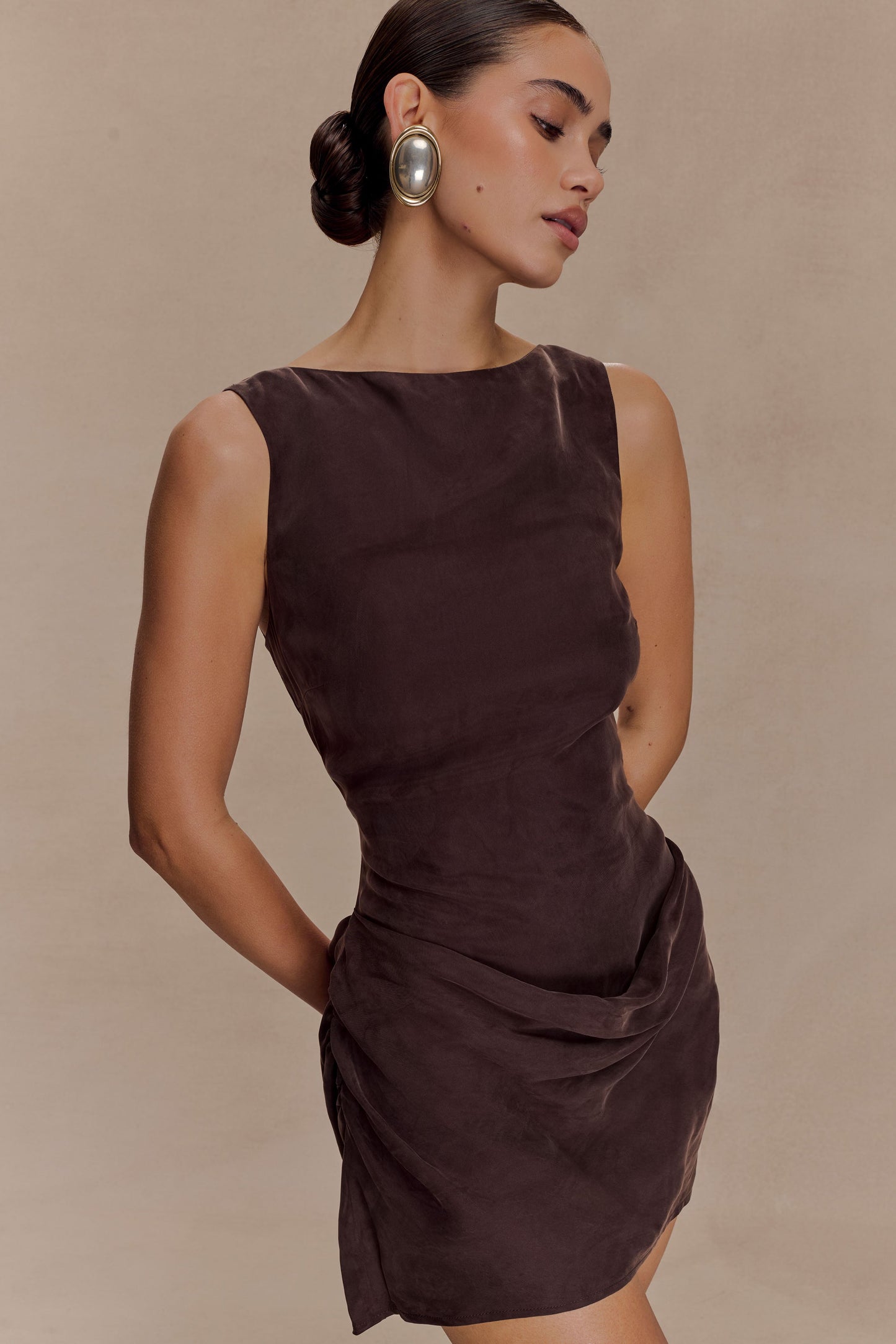 Bexley Draped Mini Dress in Dark Chocolate Dark Chocolate 3