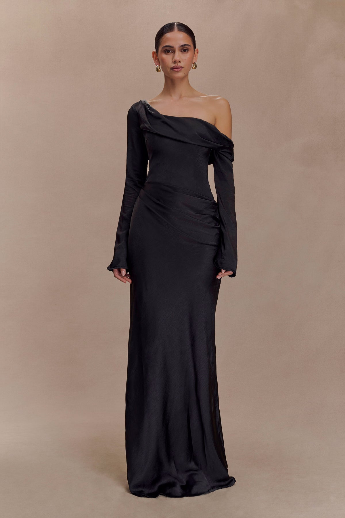 Iris Satin Maxi Dress in Black Black 1