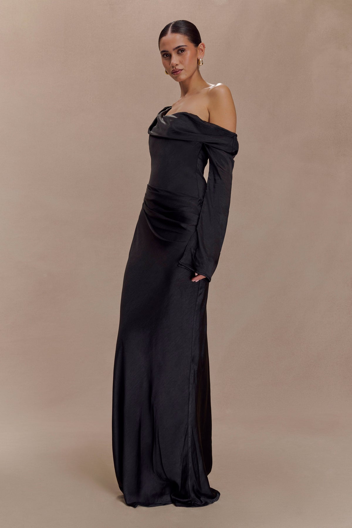 Iris Satin Maxi Dress in Black Black 2