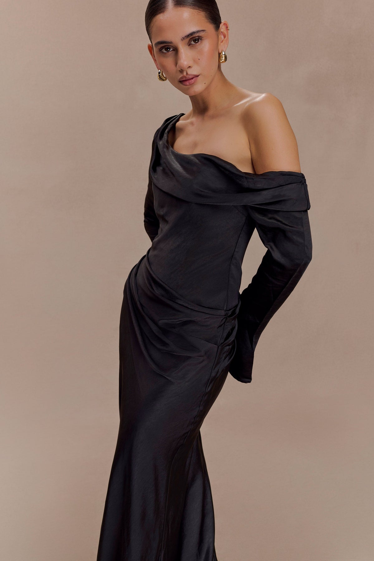 Iris Satin Maxi Dress in Black Black 5