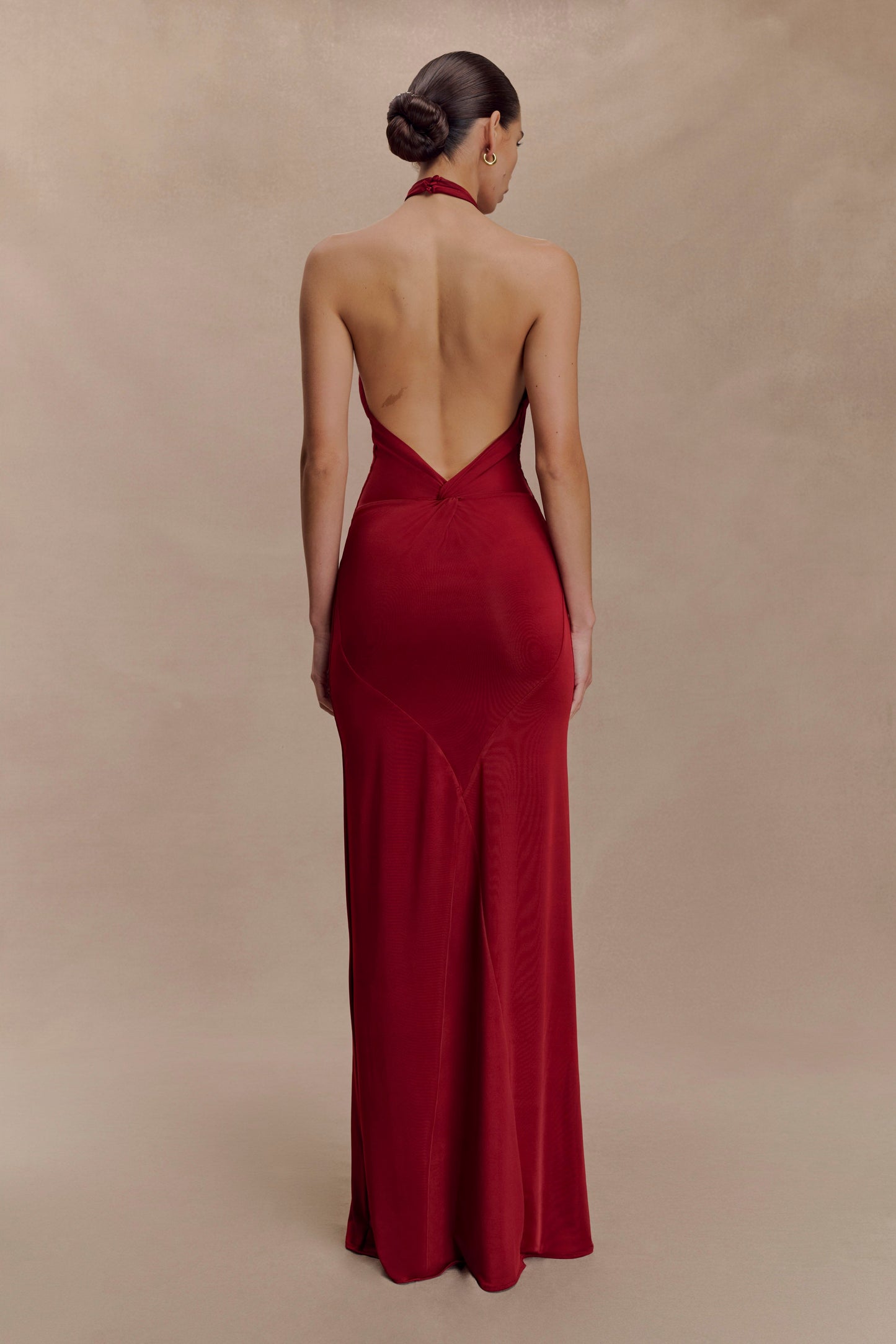 Elyna Slinky Halter Maxi Dress Deep Red 2