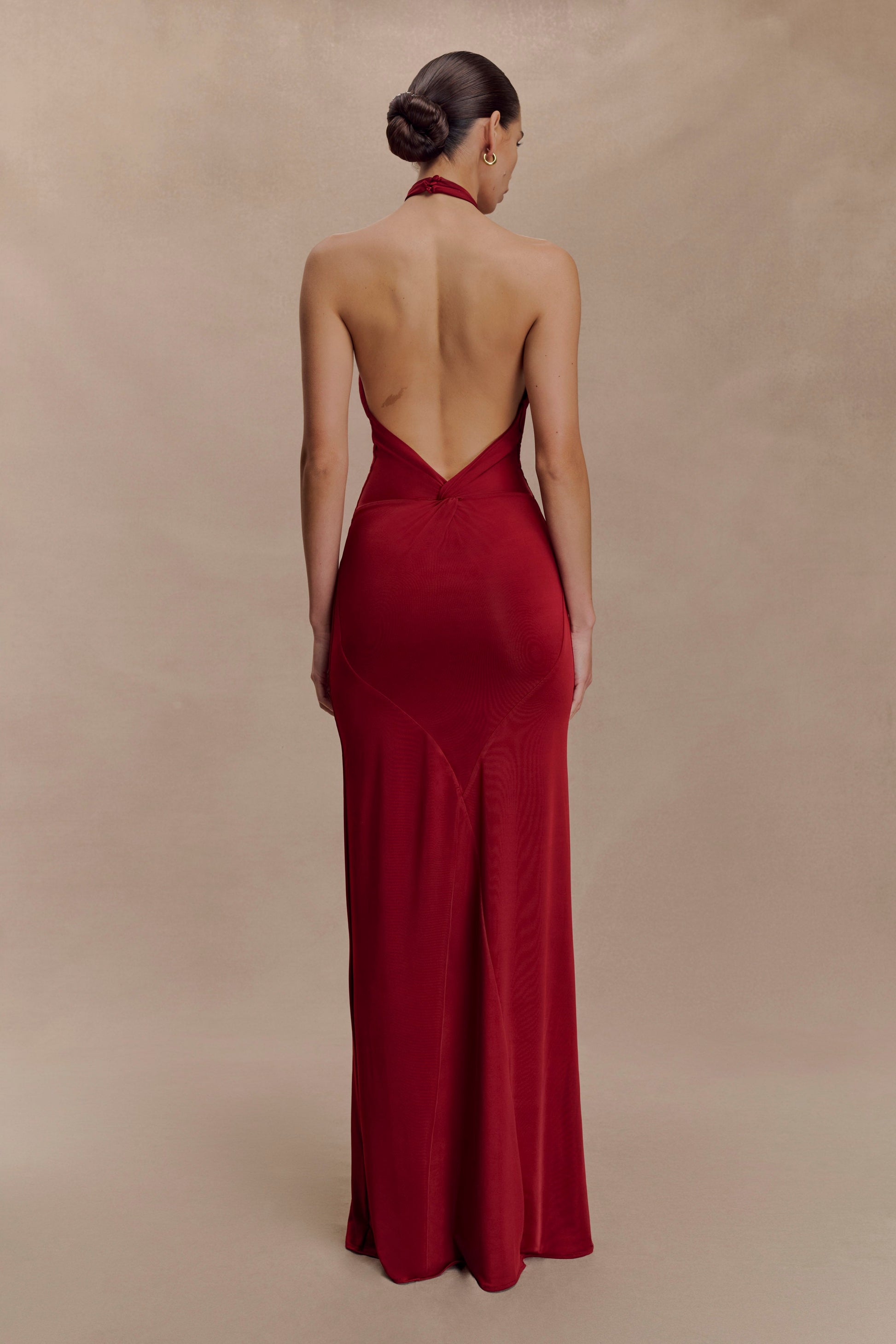 Elyna Slinky Halter Maxi Dress Deep Red 2