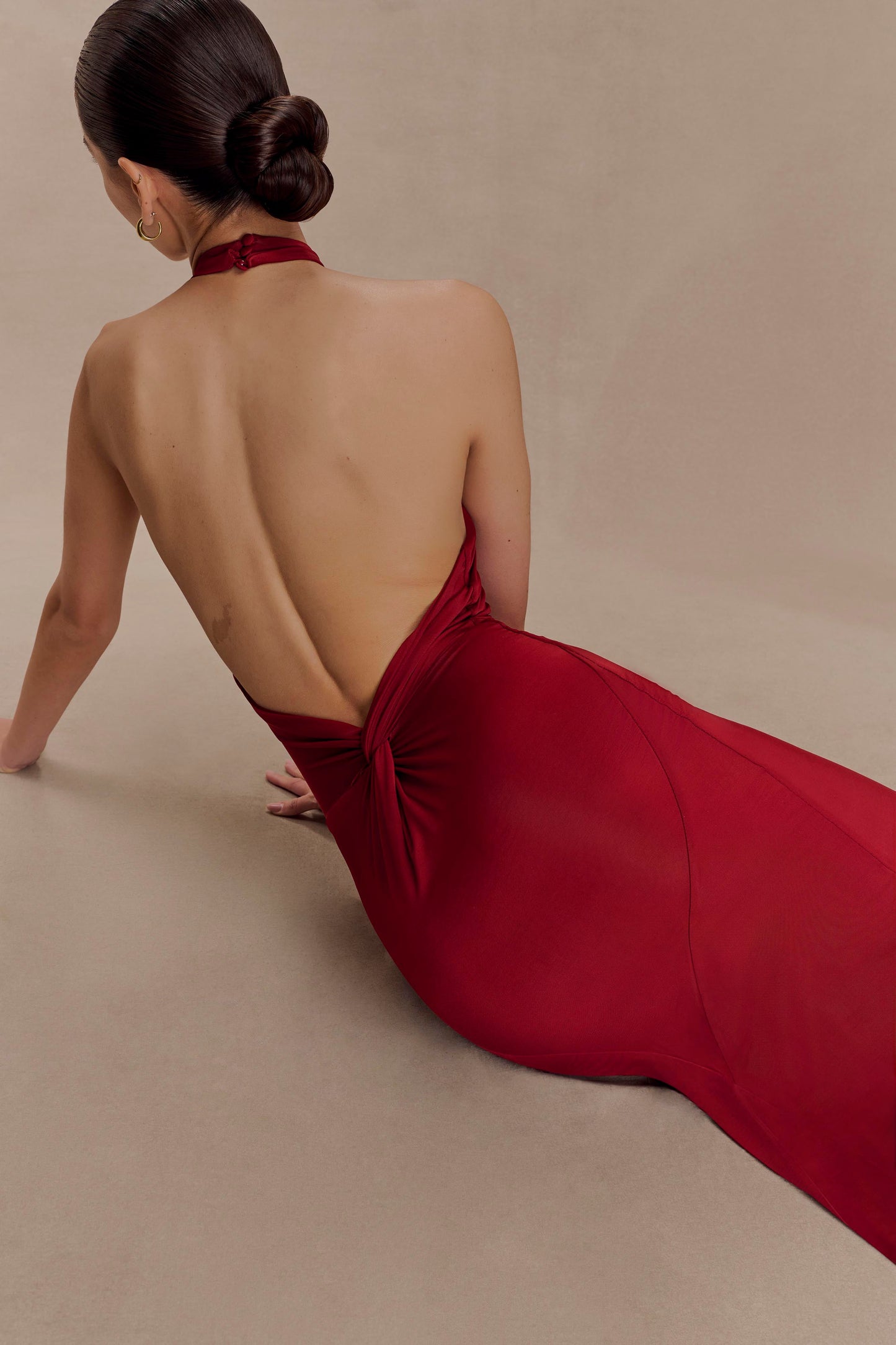 Elyna Slinky Halter Maxi Dress Deep Red 3