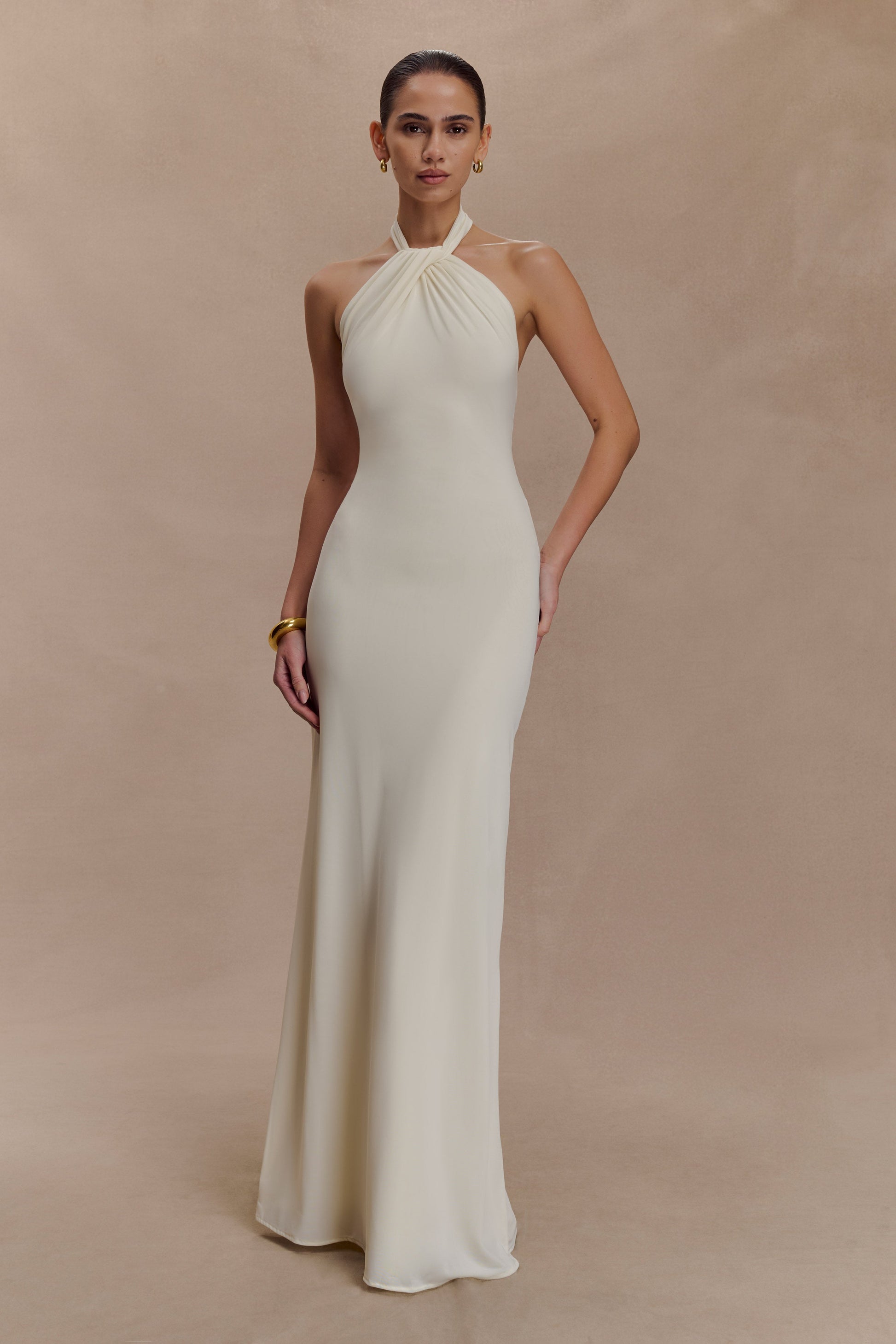 Elyna Slinky Halter Maxi Dress Ivory 5