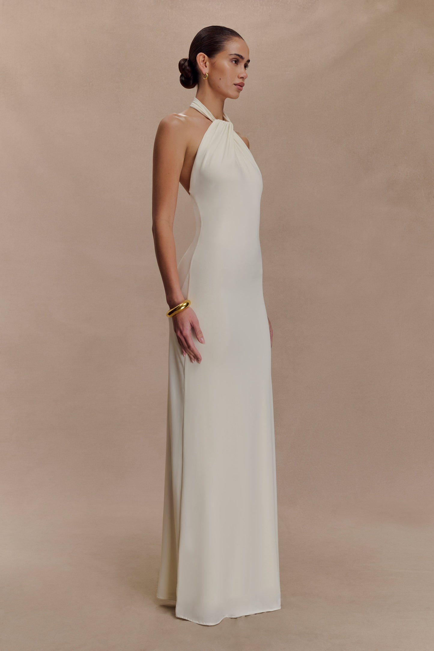 Elyna Slinky Halter Maxi Dress Ivory 4
