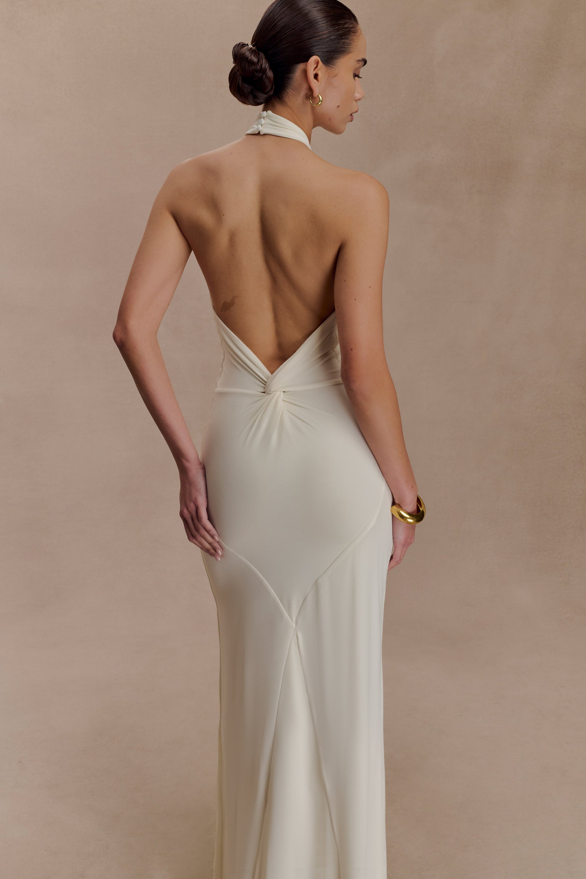 Elyna Slinky Halter Maxi Dress Ivory 3