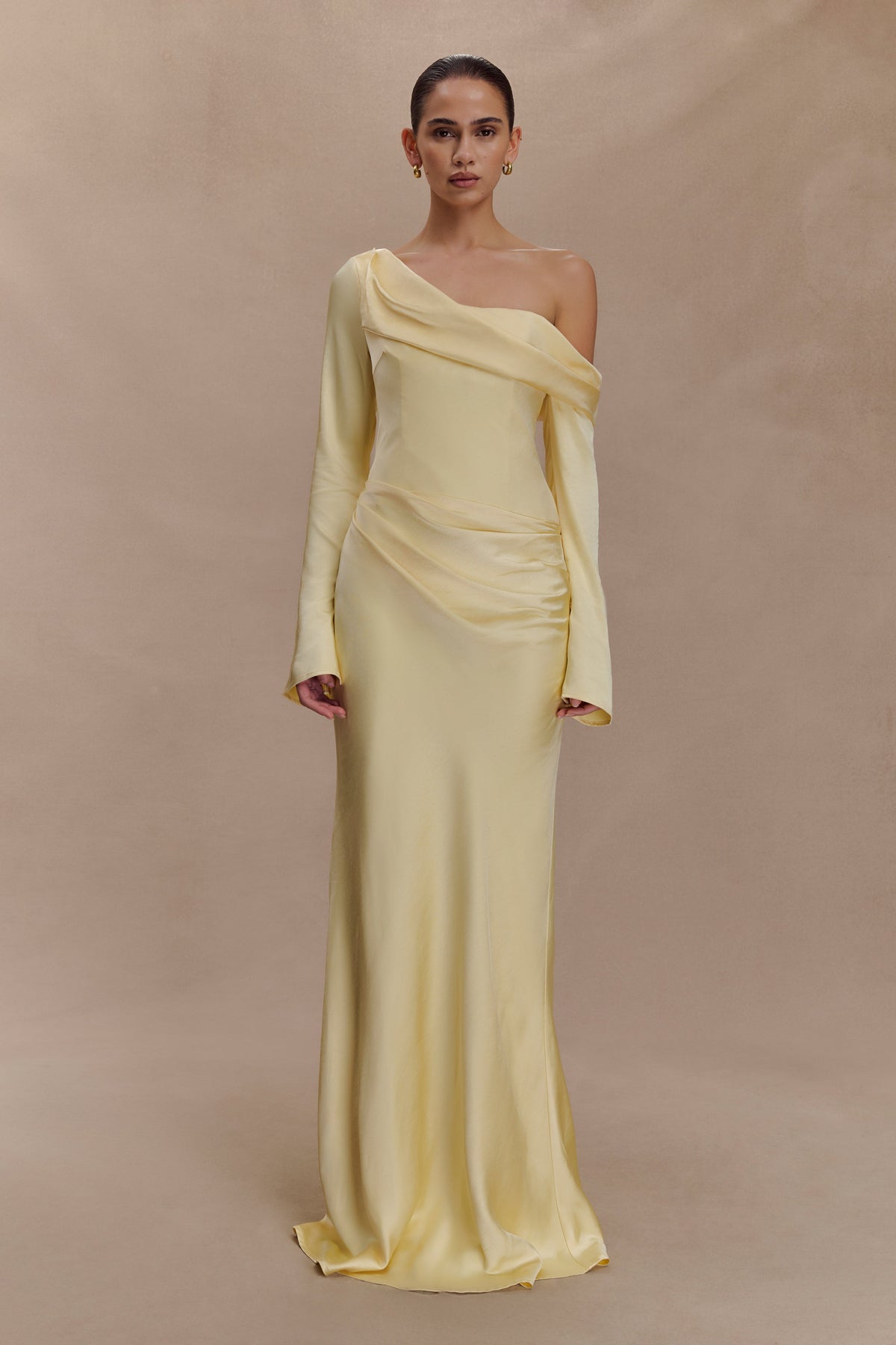 Iris Satin Maxi Dress in Black Lemon 1