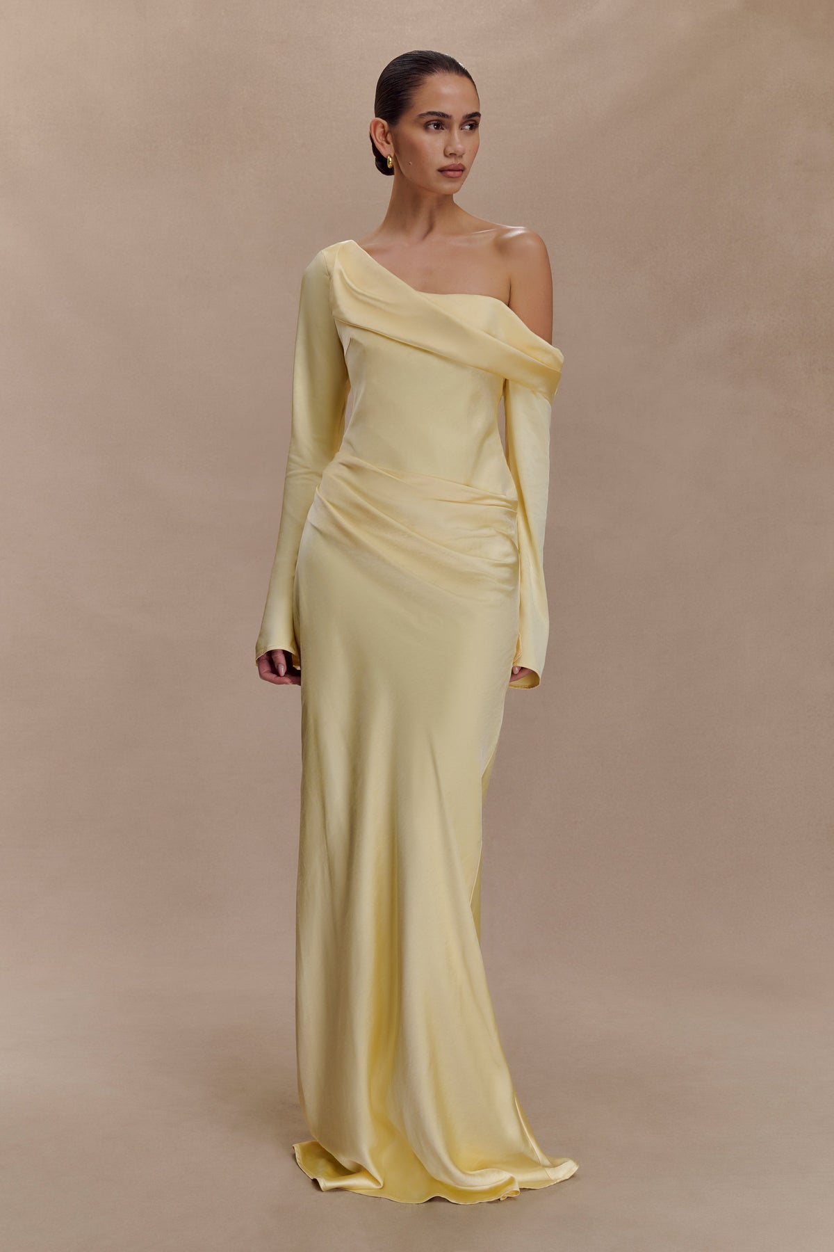 Iris Satin Maxi Dress in Black Lemon 6