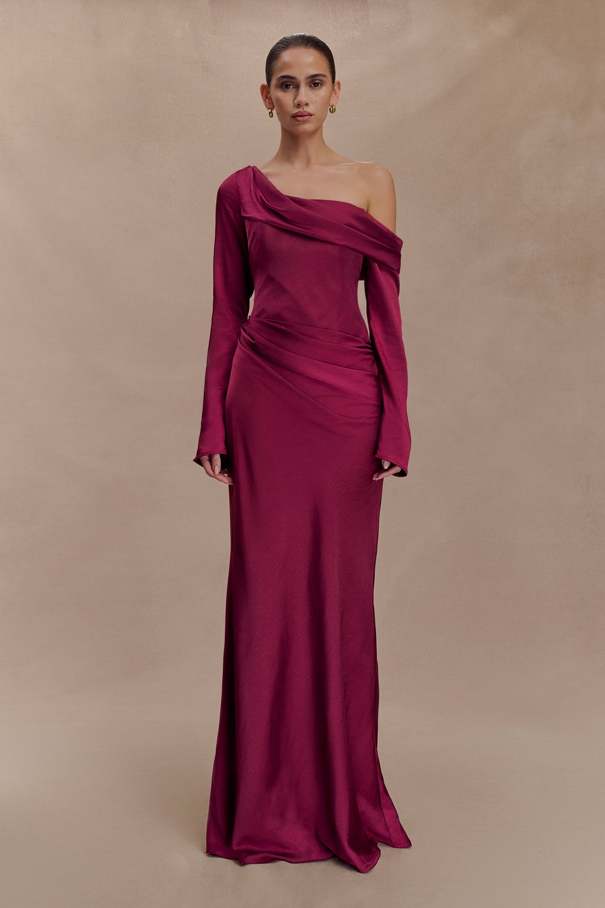 Iris Satin Maxi Dress in Black Mahogany 1