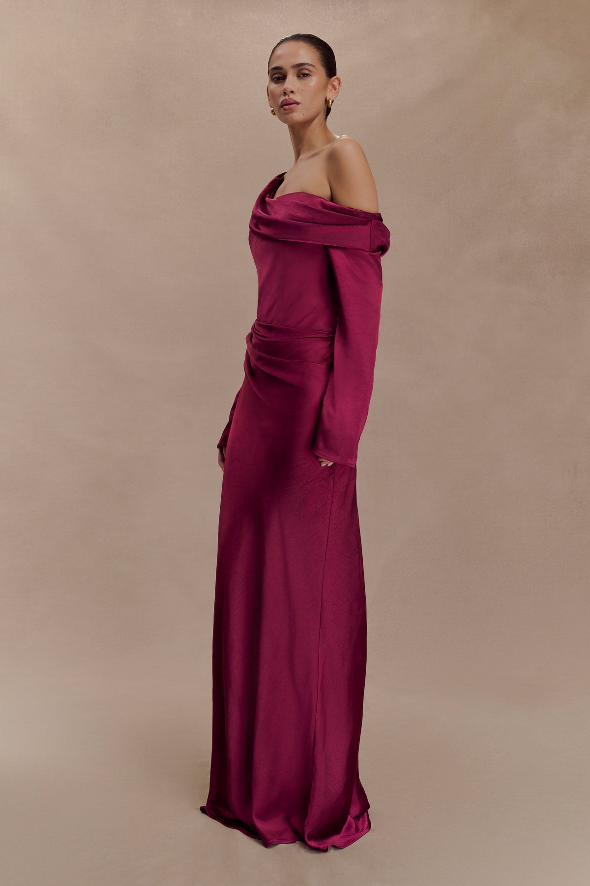 Iris Satin Maxi Dress in Black Mahogany 4