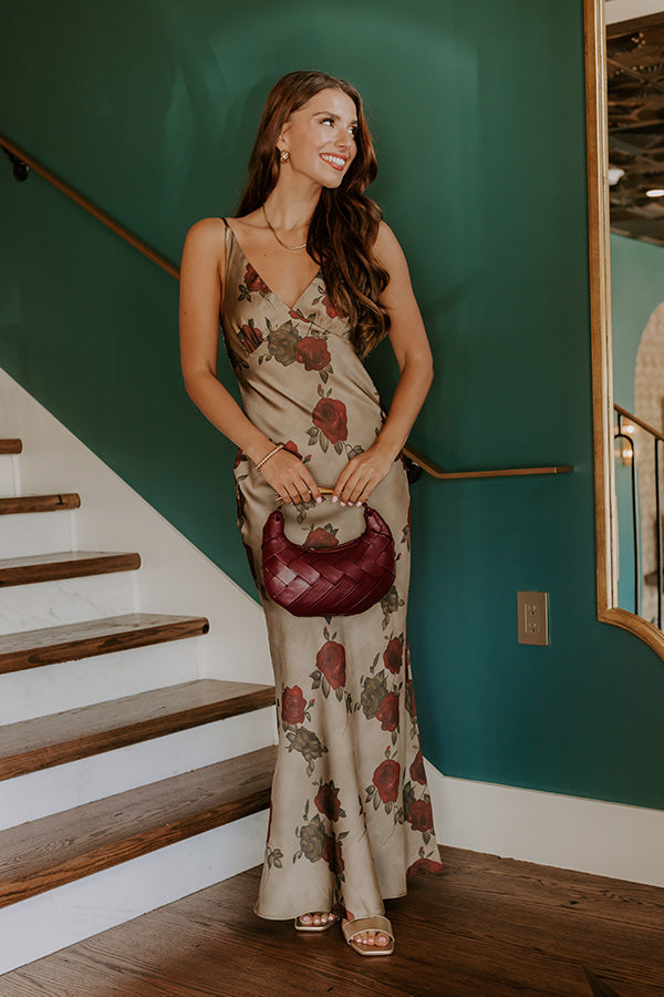 Ophelia Satin Floral Maxi Dress Martini Olive 3