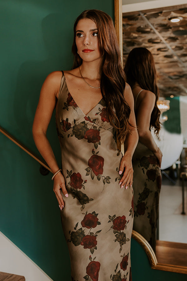 Ophelia Satin Floral Maxi Dress Martini Olive 5