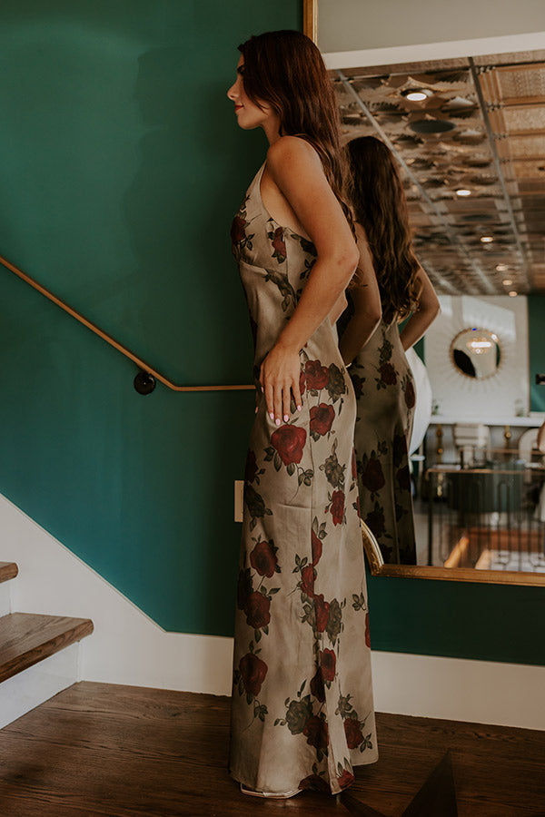 Ophelia Satin Floral Maxi Dress Martini Olive 6