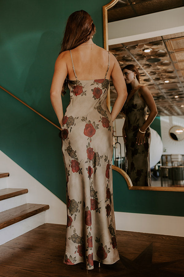 Ophelia Satin Floral Maxi Dress Martini Olive 7