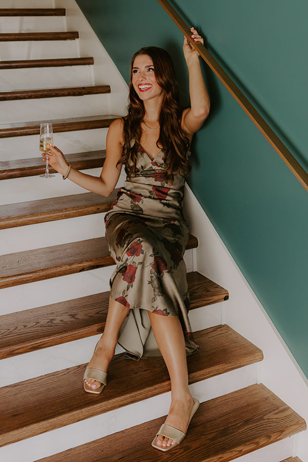 Ophelia Satin Floral Maxi Dress Martini Olive 2