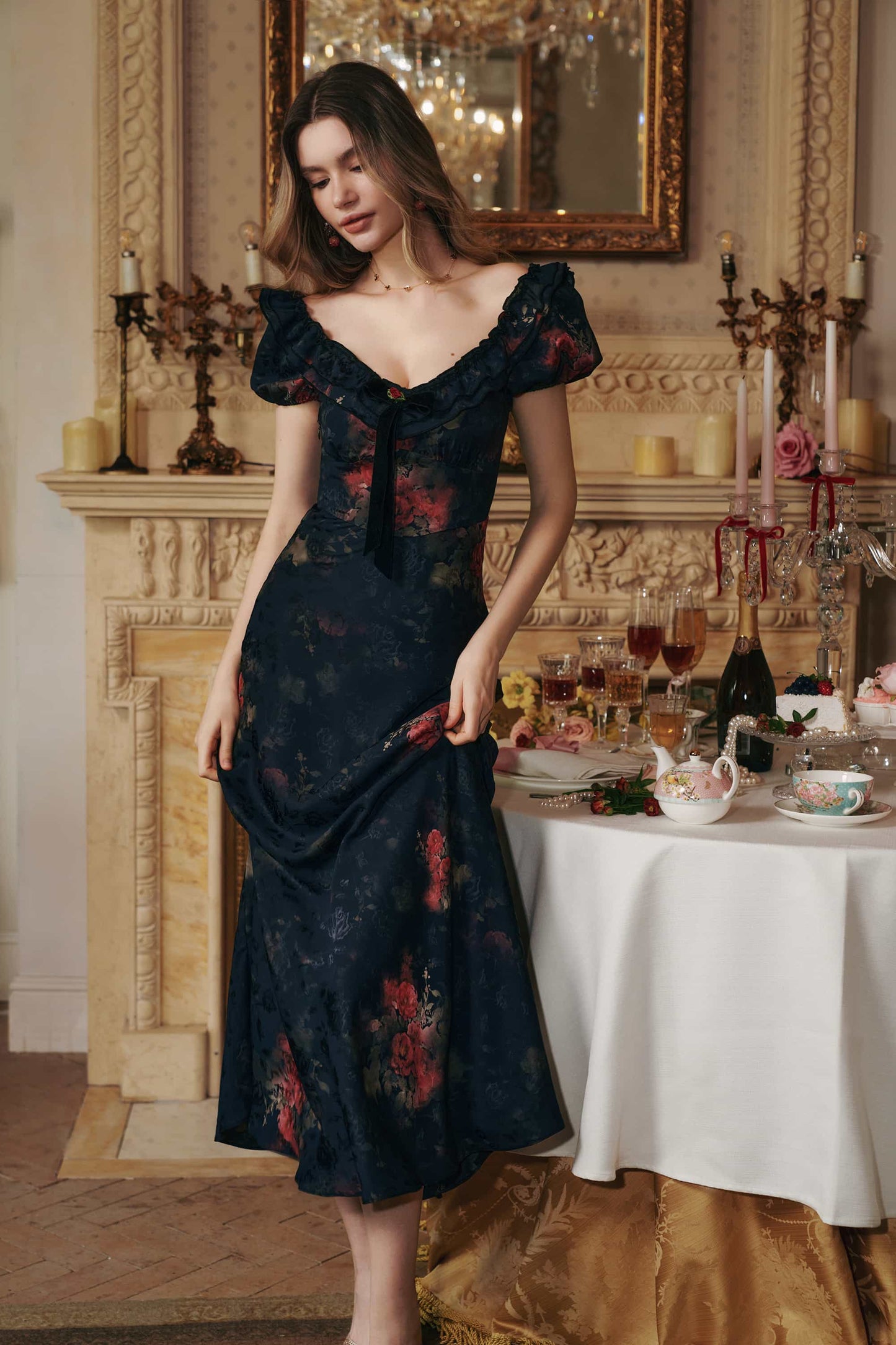 Catherine Jacquard Satin Maxi Dress Black 1