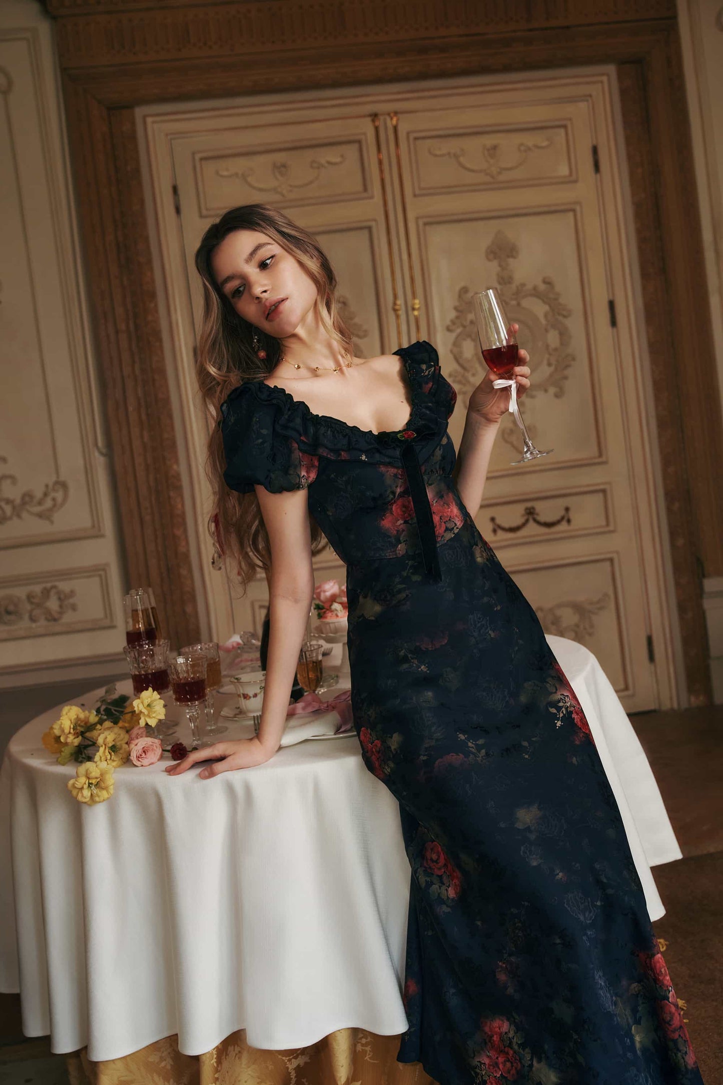 Catherine Jacquard Satin Maxi Dress Black 6