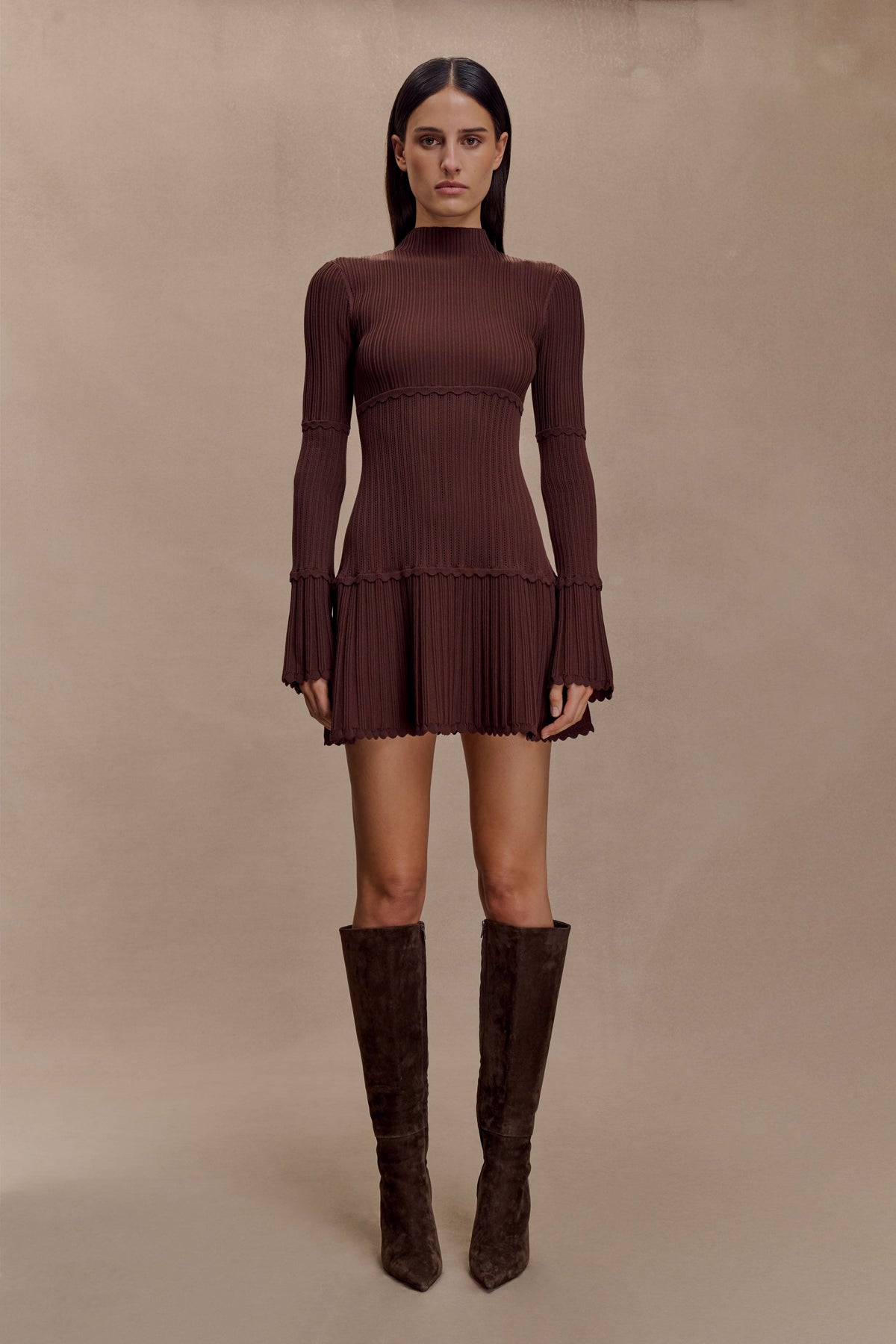Adena Pointelle Knit Mini Dress Chocolate 7