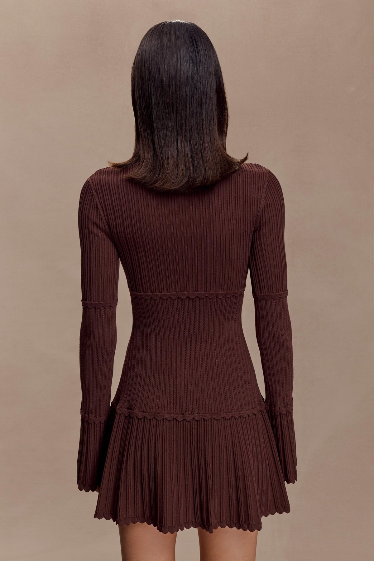 Adena Pointelle Knit Mini Dress Chocolate 3