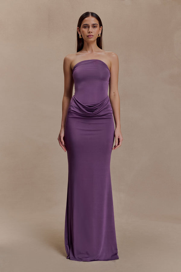 Madison Slinky Strapless Maxi Dress in Chocolate