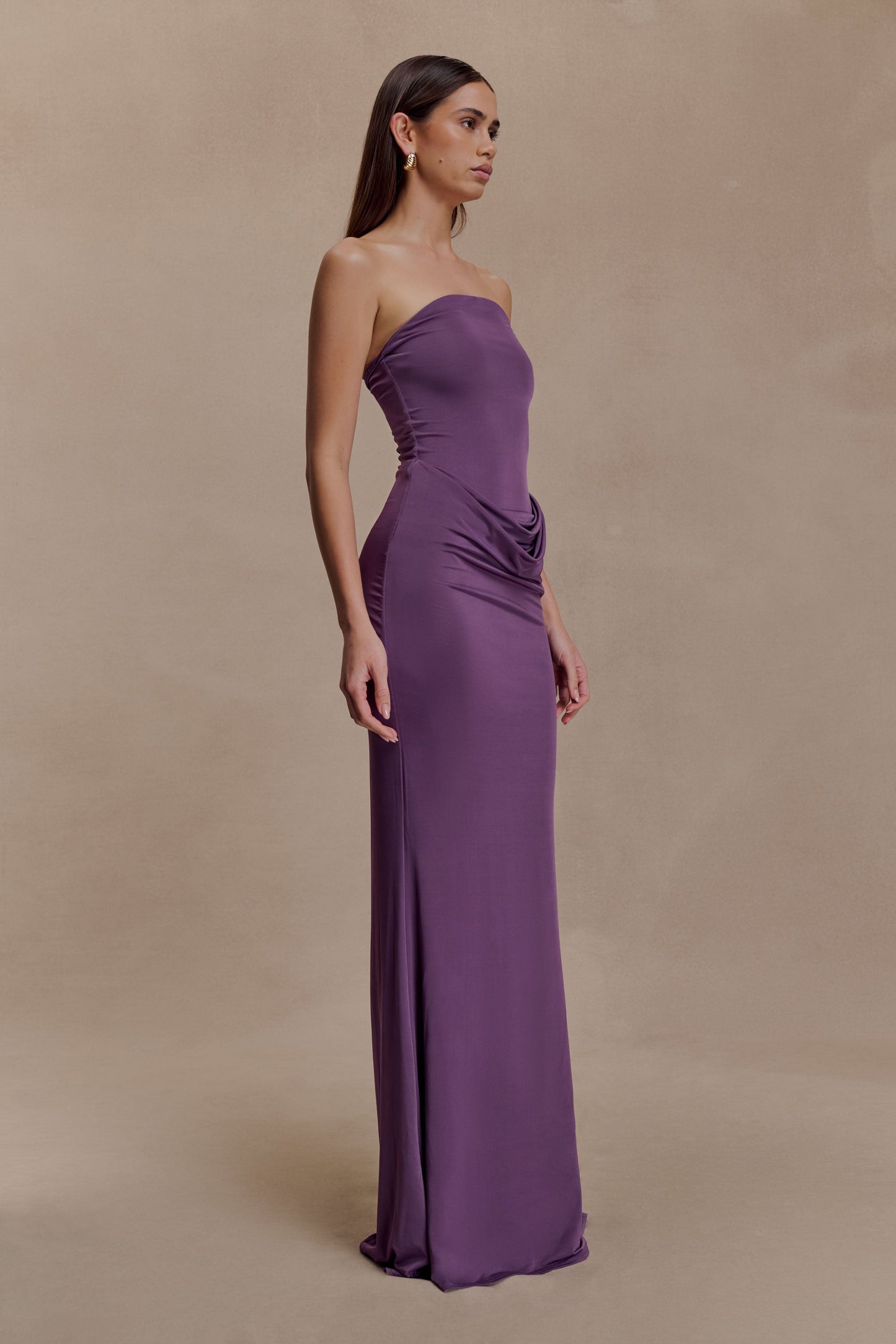 Madison Slinky Strapless Maxi Dress in Chocolate Chocolate 10
